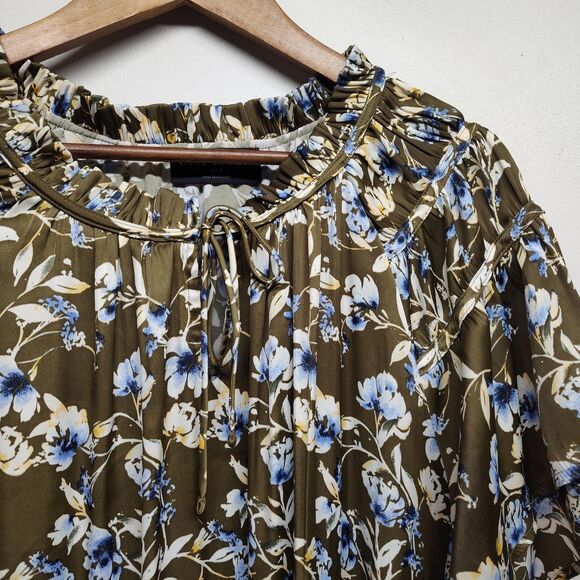 Lane Bryant Blouse Top Women Plus Size 26/28 Green Floral Short Sleeve Casual - Picture 2 of 9